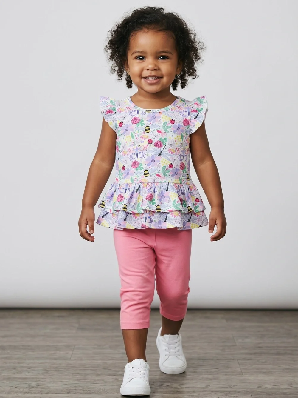 Pete + Lucy - NWT - Toddler Girls Floral Ruffle Top & Pink Capri Set